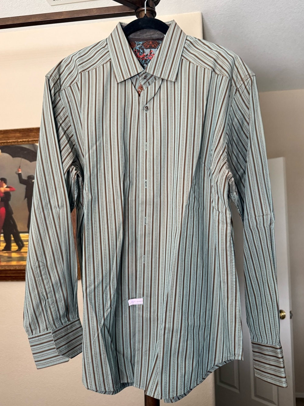 Robert Graham Striped Dress Shirt in Light Green and Brown